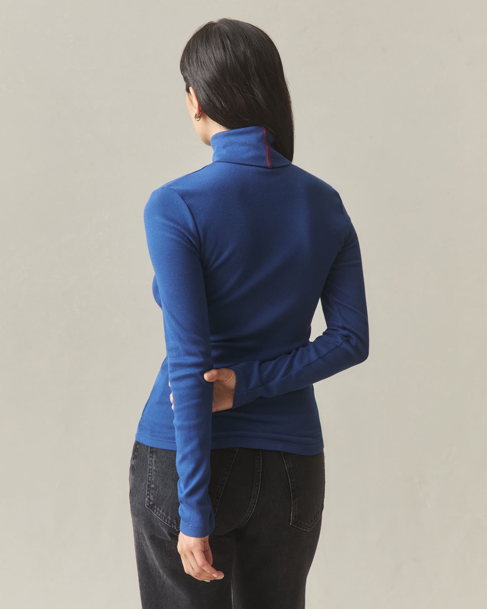 Women's Luxe Rib Turtleneck - Navy Peony - Image 3