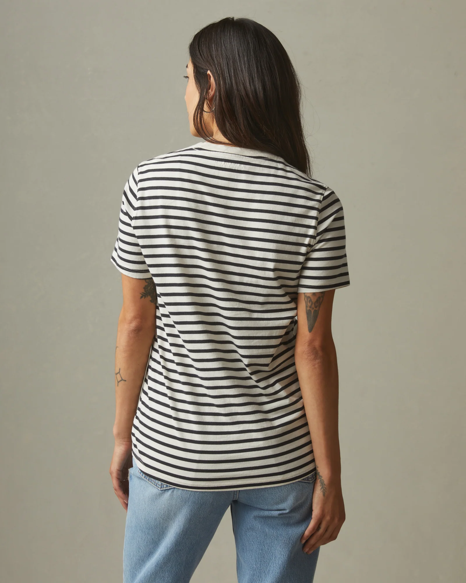 Women's Striped Classic Cotton Crew - Turtledove/Dark Navy - Image 2