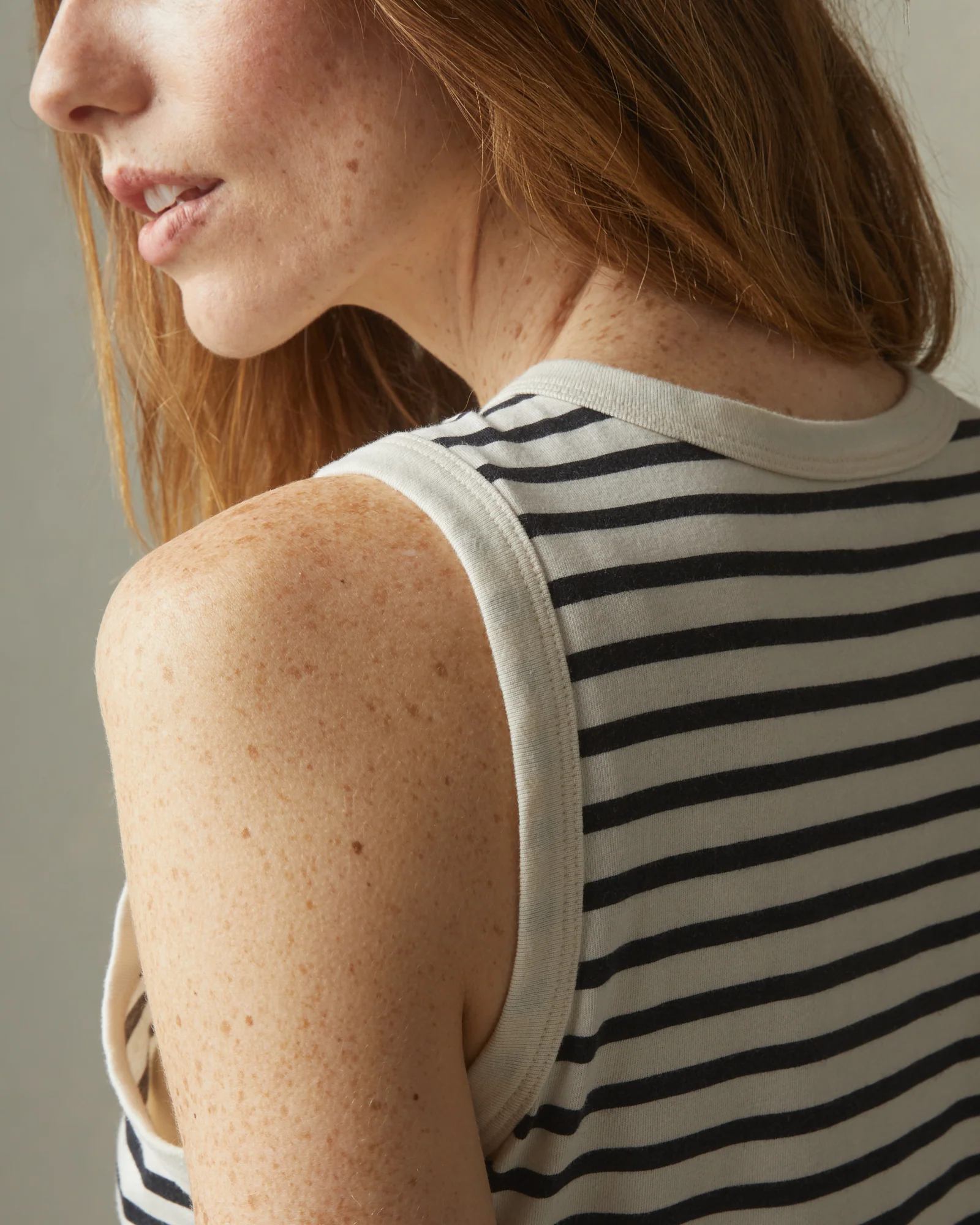 Women's Striped Classic Cotton Muscle Tank - Turtledove / Dark Navy - Image 3