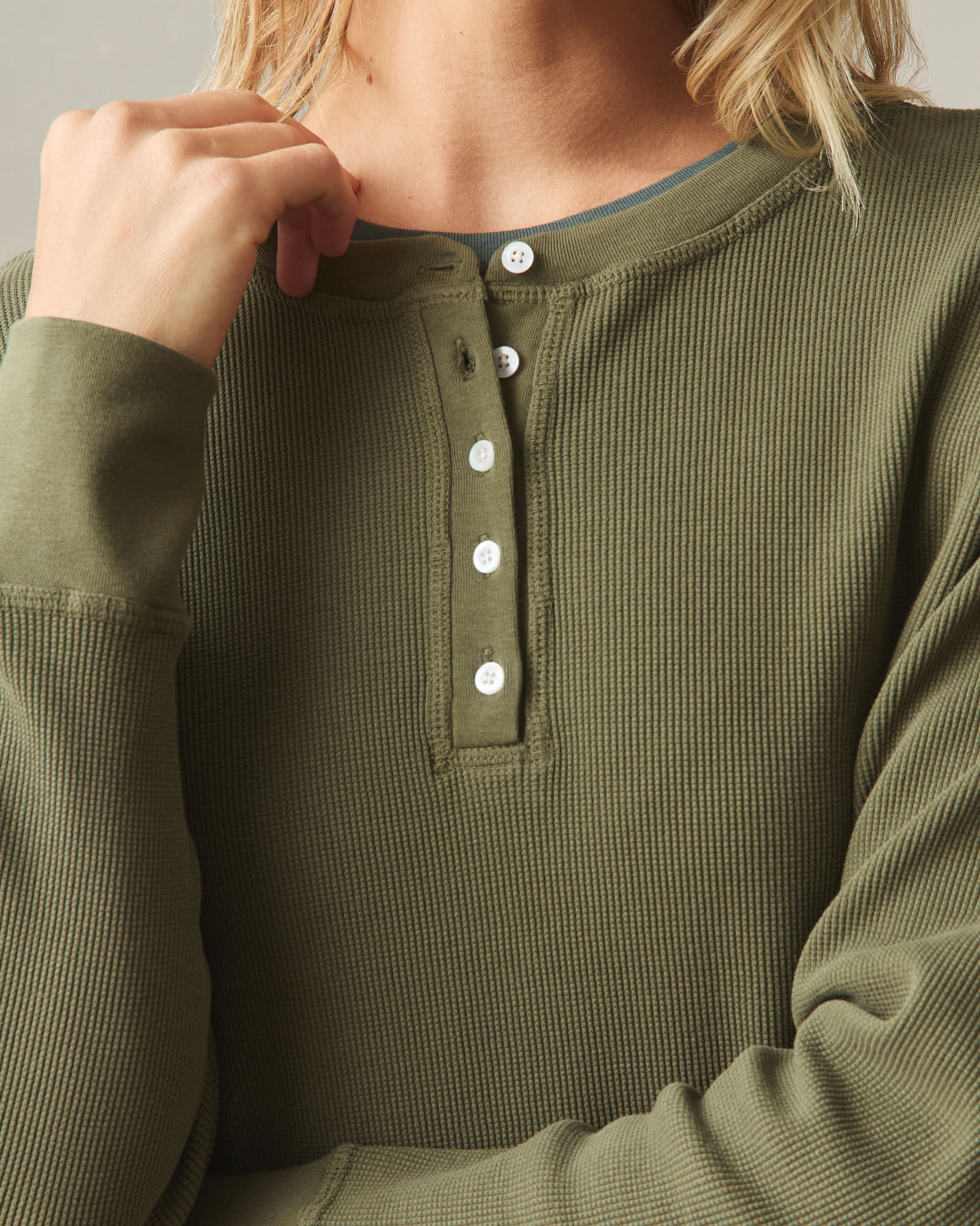 Women's Thermal Henley - Olive - Image 2