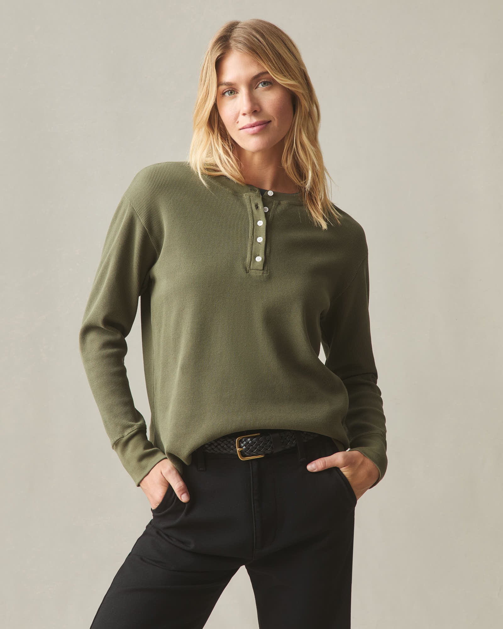 Women's Thermal Henley - Olive - Image 3