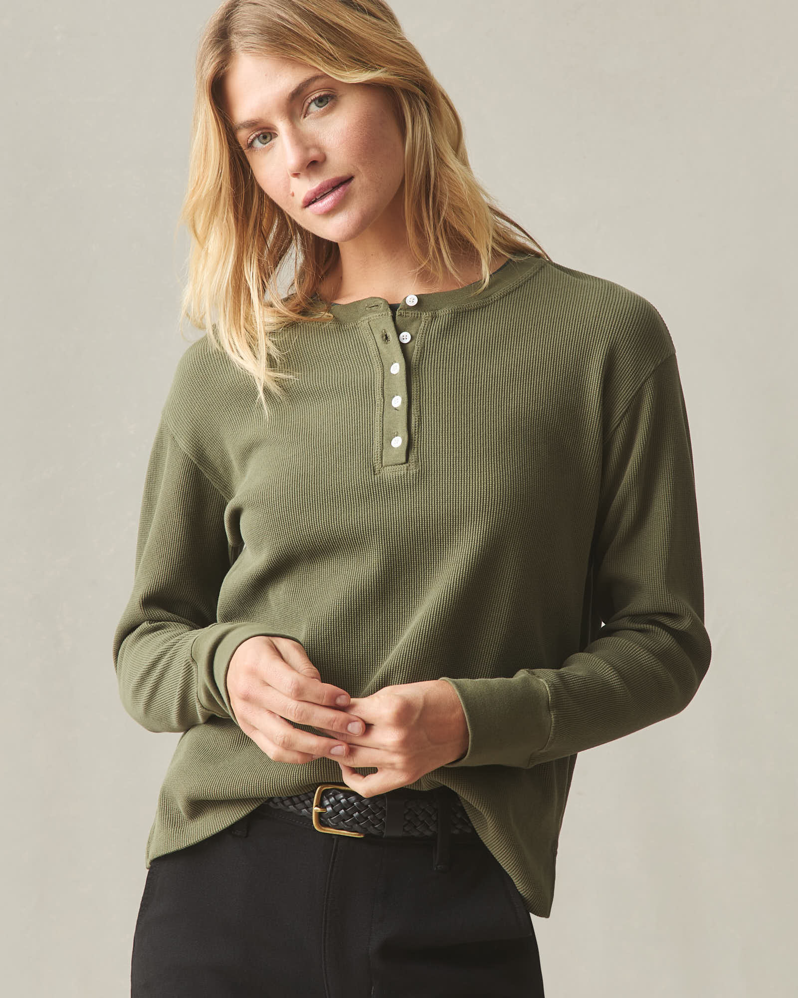 Women's Thermal Henley - Olive - Image 5