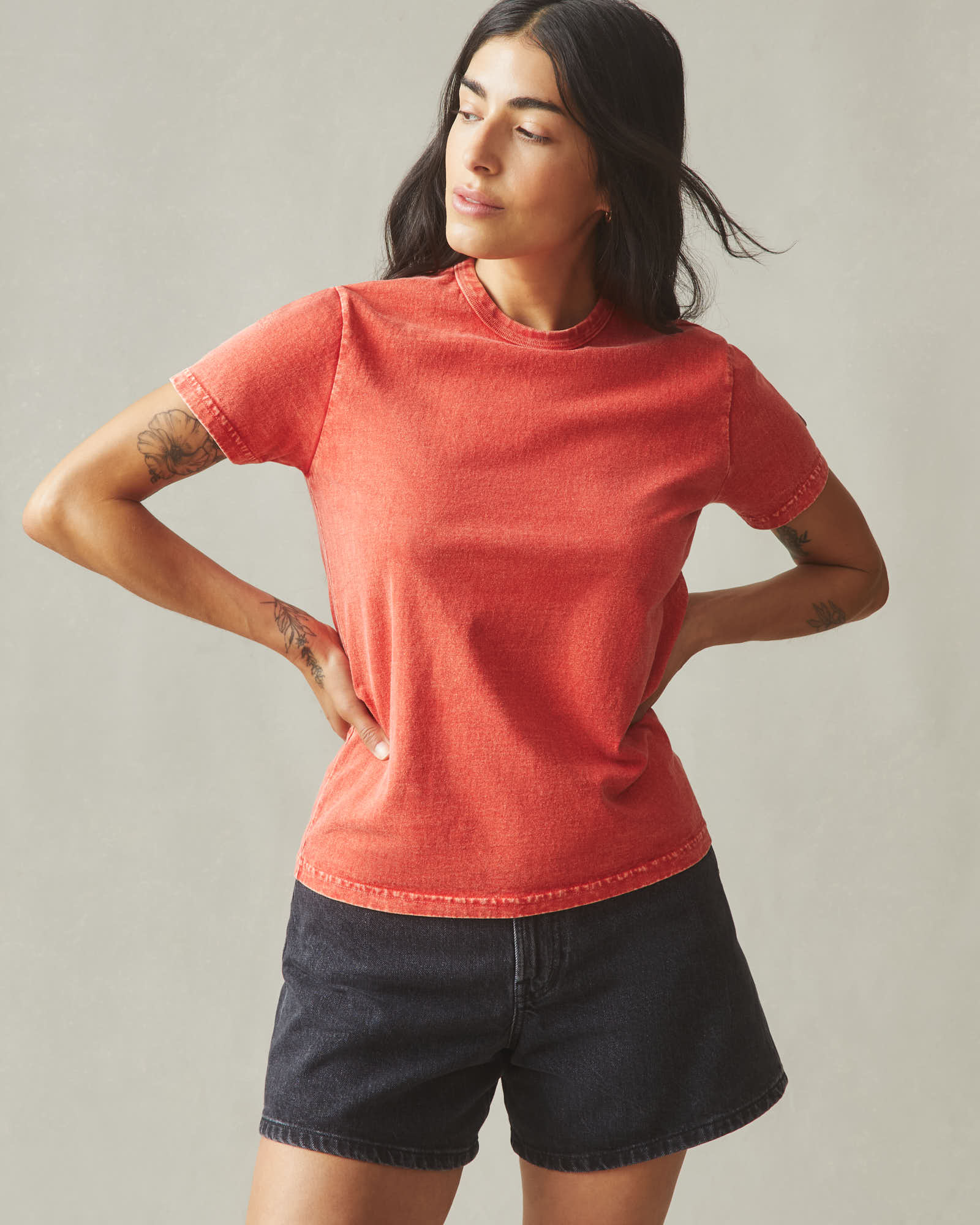 Women's Vintage Crew Tee - Mineral Wash Crimson - Image 5