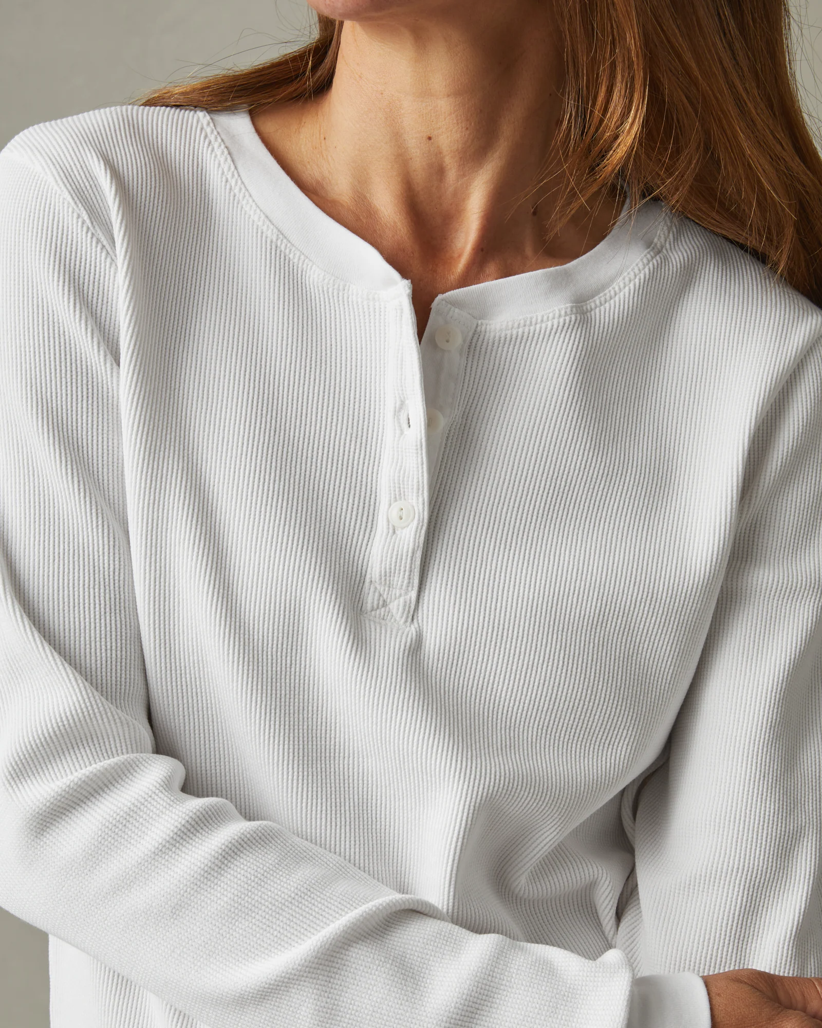 Women's Waffle Henley - White - Image 4