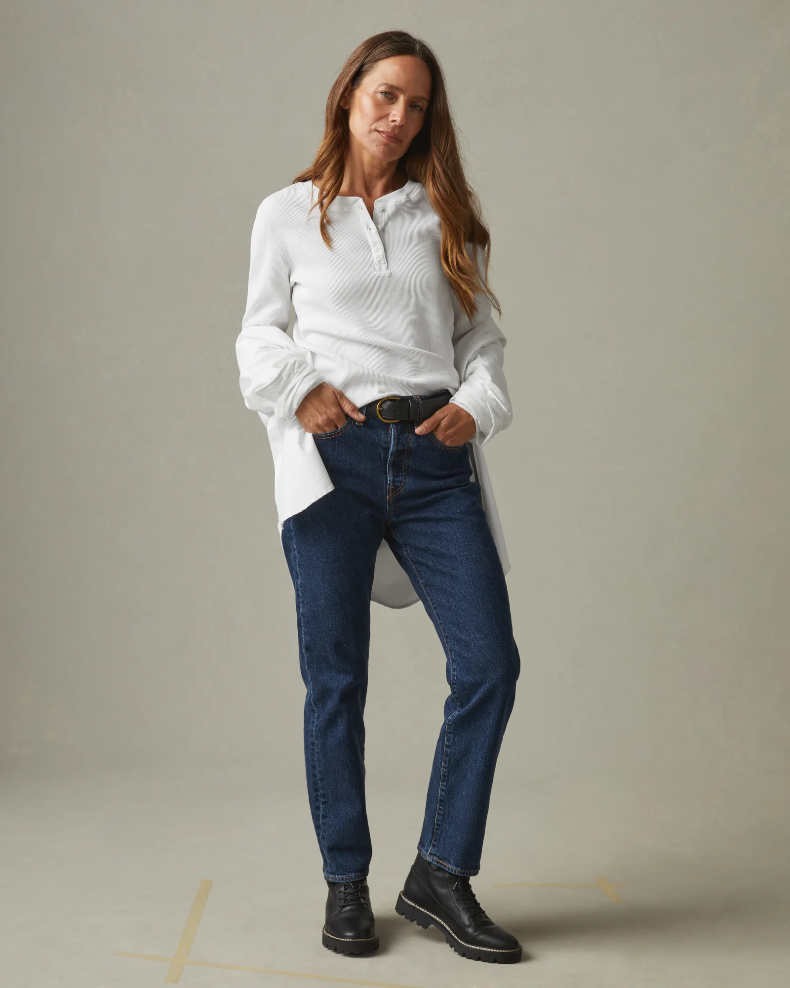 Women's Waffle Henley - White - Image 5