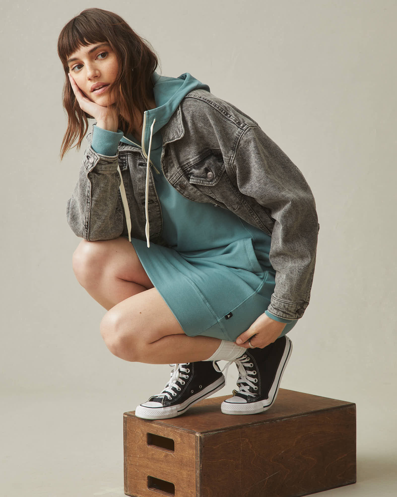 Women's Zipper Hoodie Dress - Azure Sage - Image 5